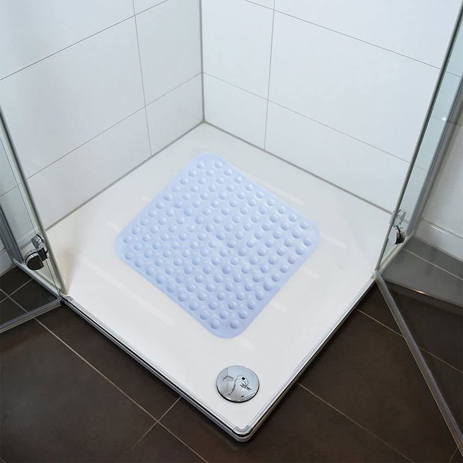 Alfombrilla de baño antideslizante de PVC para baño, redonda, de silicona, antideslizante, alfombrilla de masaje con ventosa, alfombrilla de ducha con partículas de masaje (blanco)