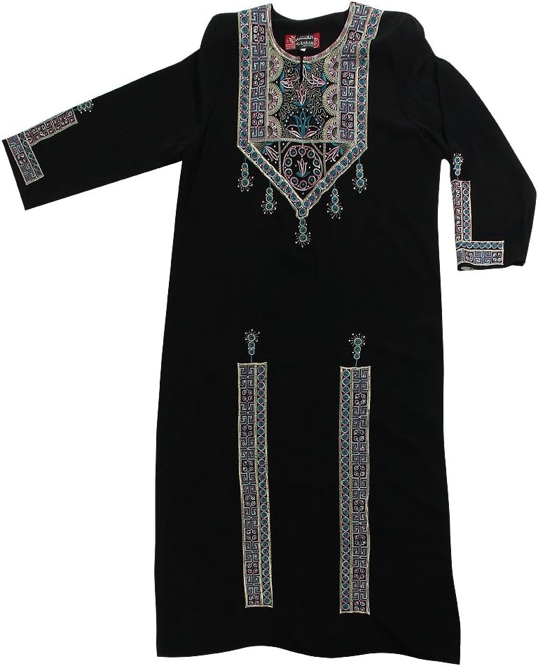 Women's Egyptian Style Dress with Embroidered Patterns Black Abaya Size 5