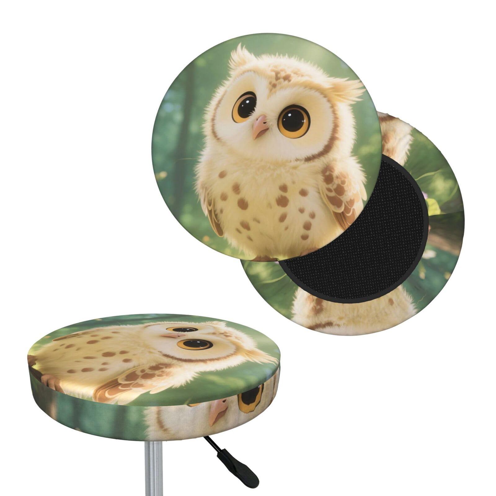 FekiLoot Cute Owl Cub Round Bar Stool Covers Stretch Washable Bar Stool Covers Dustproof Slipcover Bar Chair Covers with Elastic Band for Bar Kitchen Living Room Decor 13 Inch