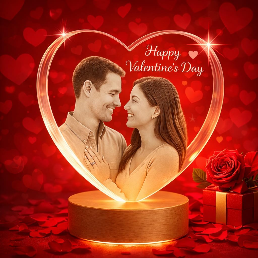 3D Crystal Photo, Personalized Gifts for Women, Wife, Men, Mom, Father, Her, Him, Dad, Grandpa, Great Customized Gift with Your Own Photo, Custom Glass 3D Laser Etched Picture Wedding - Heart(Small)