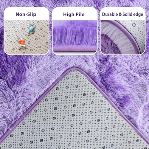 Purple White Rug Fluffy 4x6 Bedroom Rugs Girls,Plush Soft Fuzzy Area Carpet Non Slip for Living Room Nursery Kids Girlie Elegant Home Decor Aesthetic