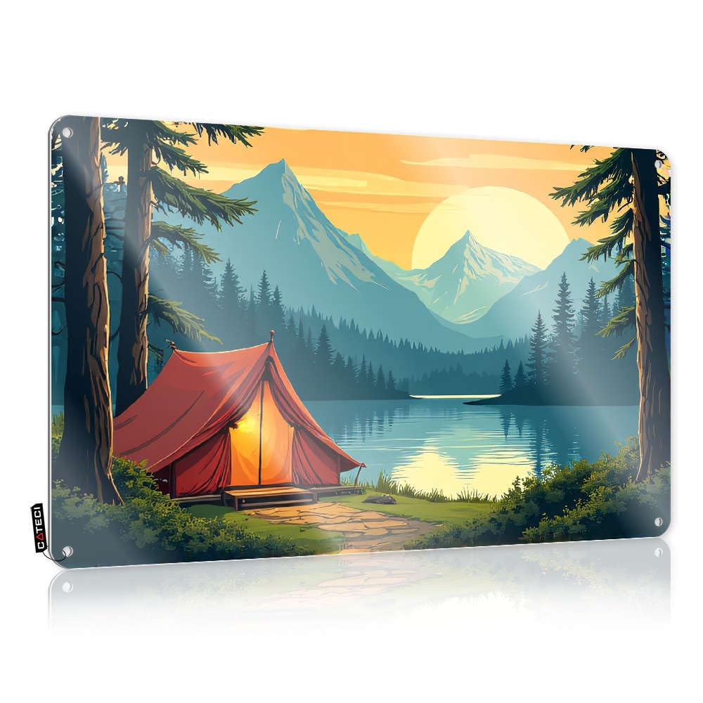 Decor Americana Vintage Wall Art, Statue Retro Items Tin Sign For Home Bar | 8x12 Inch A Serene Campsite By A Lake With Mountains In The Background. Perfect For Space Decor(20X30CM)