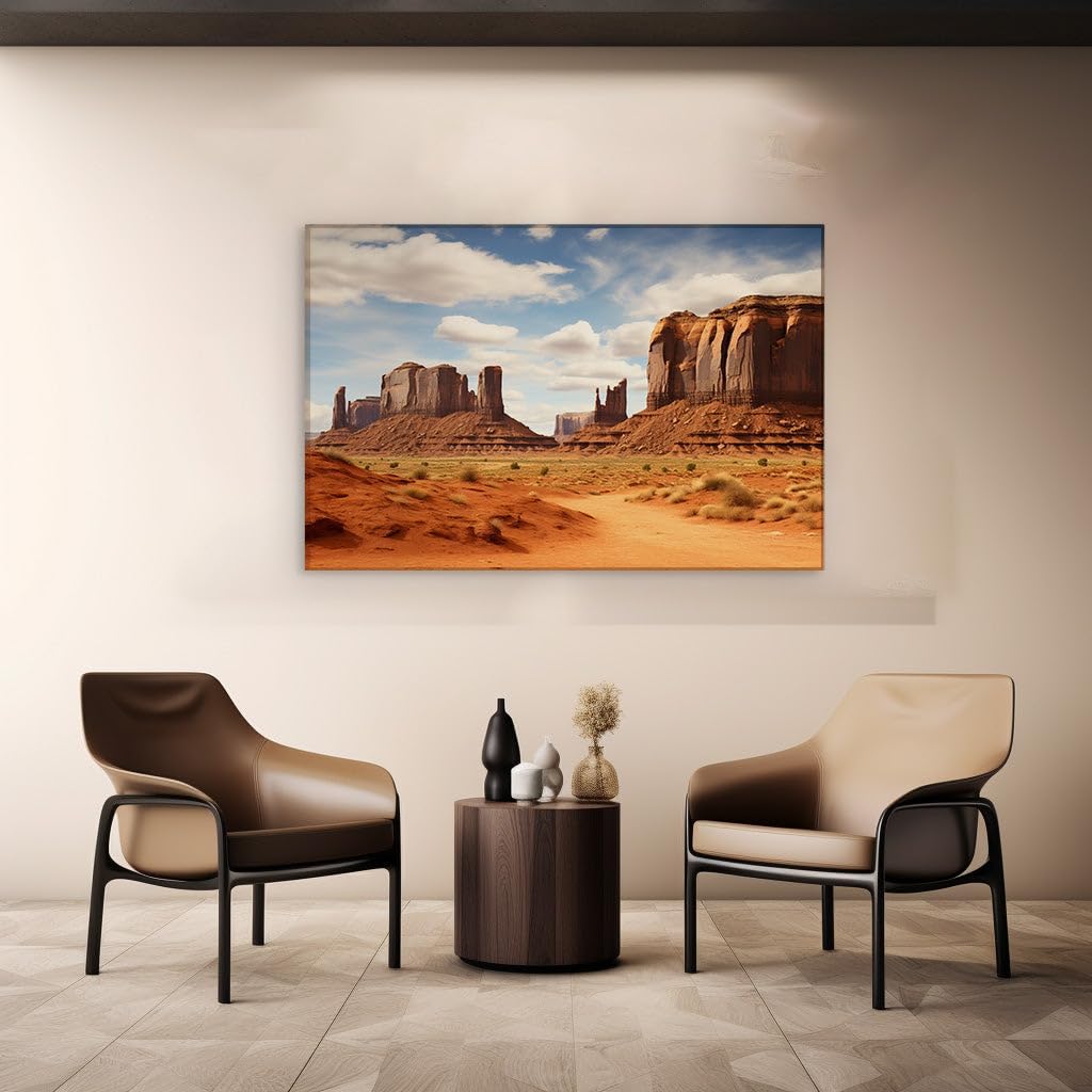 Canvas for Living room. Majestic Red Butte Ascendancy in the Serene Desert Expanse, 27 x 18 inch Canvas Wall Art - Modern Home Decor - 69x46 cm (27x18 inch)