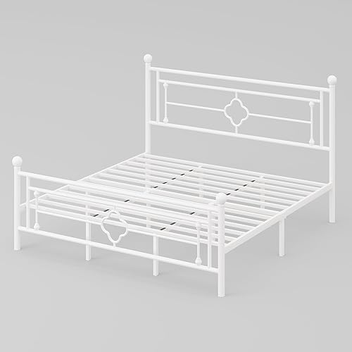 Miniatura 64 de HOOMIC Base de cama de plataforma metálica de tamaño individual de 14 pulgadas con estilo victoriano vintage, cabecera y estribo de hierro