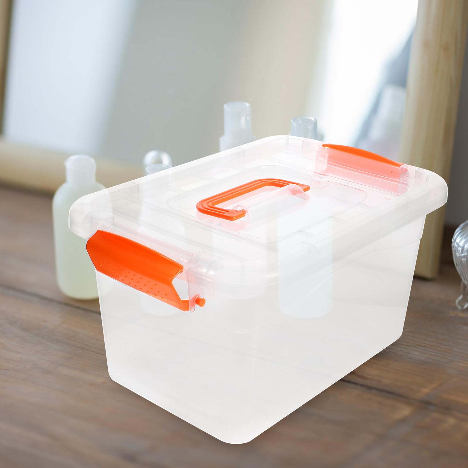 6 Cajas de Almacenamiento Transparentes de Pp y Abs de 3l Tapa y Asa, Contenedores Portátiles Multifuncionales para Organizador de Hogar