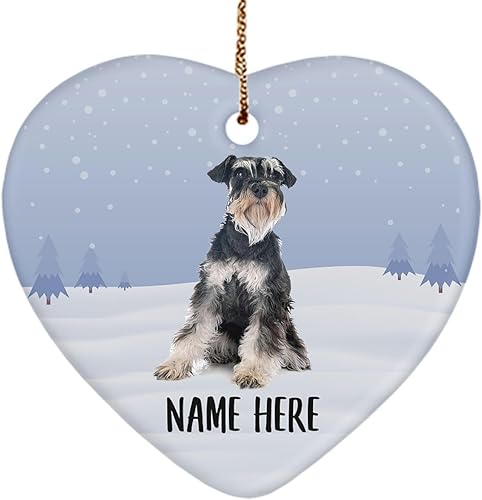 Schnauzer miniatura con nombre personalizado, adornos para árbol de Navidad, decoración de corazón de cerámica, regalos para amantes de los perros