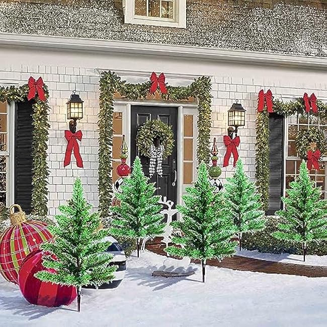 Homeleo 6-Pack Solar Small Christmas Trees for Outdoor Decorations, 120 LED Artificial Prelit Christmas Tree, Solar Powered Mini Xmas Tree with Lights for Outside Pathway Porch Yard Christmas Decor