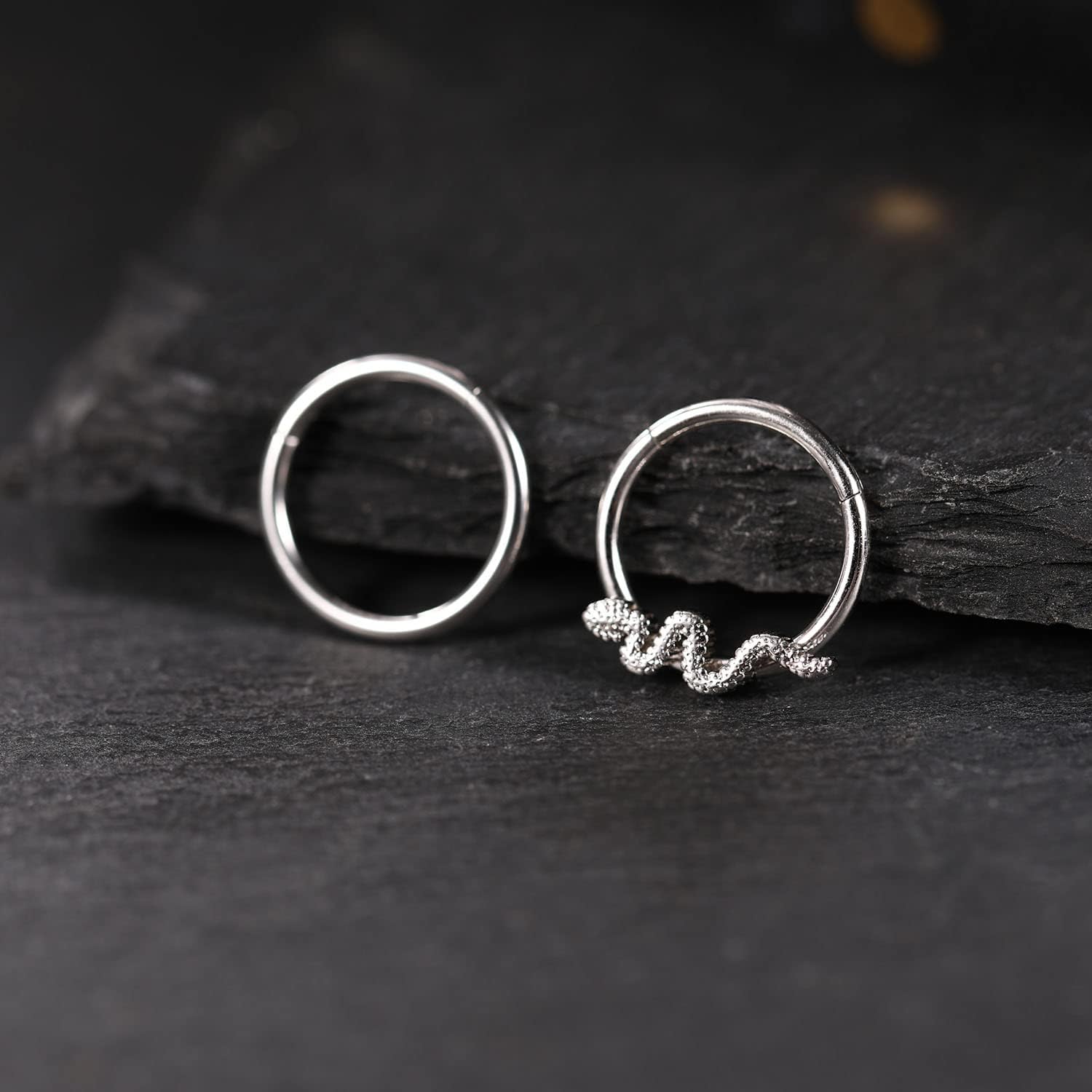 PEAKLINK 16G Septum Jewelry Daith Earrings 316l Surgical Steel Conch Hoop Earrings 2Pcs Seamless Clicker Nose Ring Tragus Helix Rook Piercing Jewelry Cartilage Lobe Hoop Earrings 8mm 10mm - Image 5