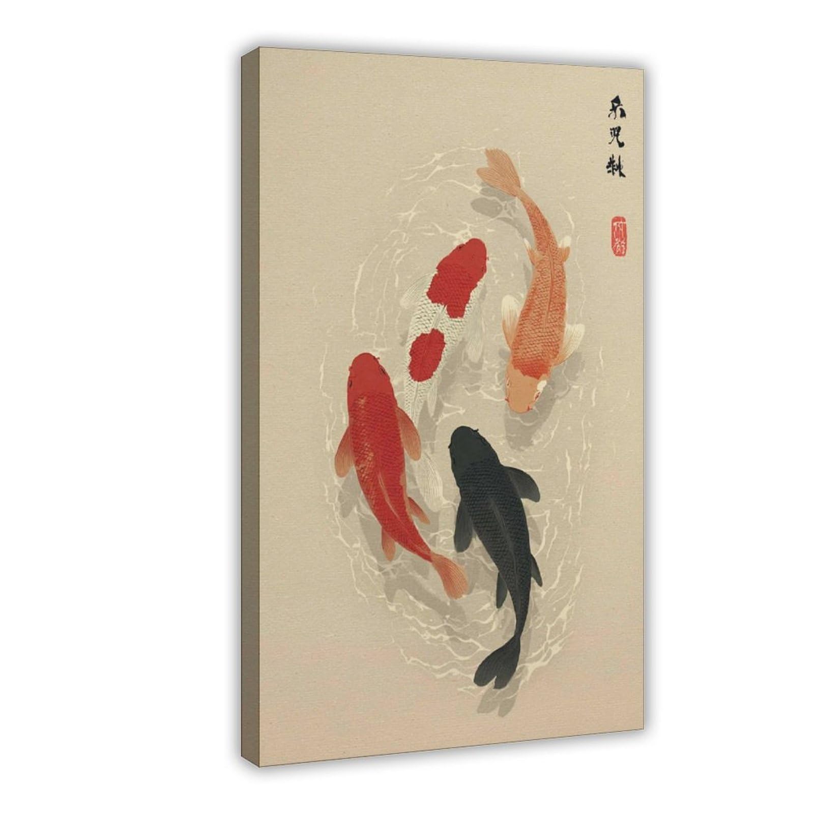 Bareronor Koi Fish Canvas Poster Bedroom Decor Landscape Office Room Decor Gift 24" L X 36" W