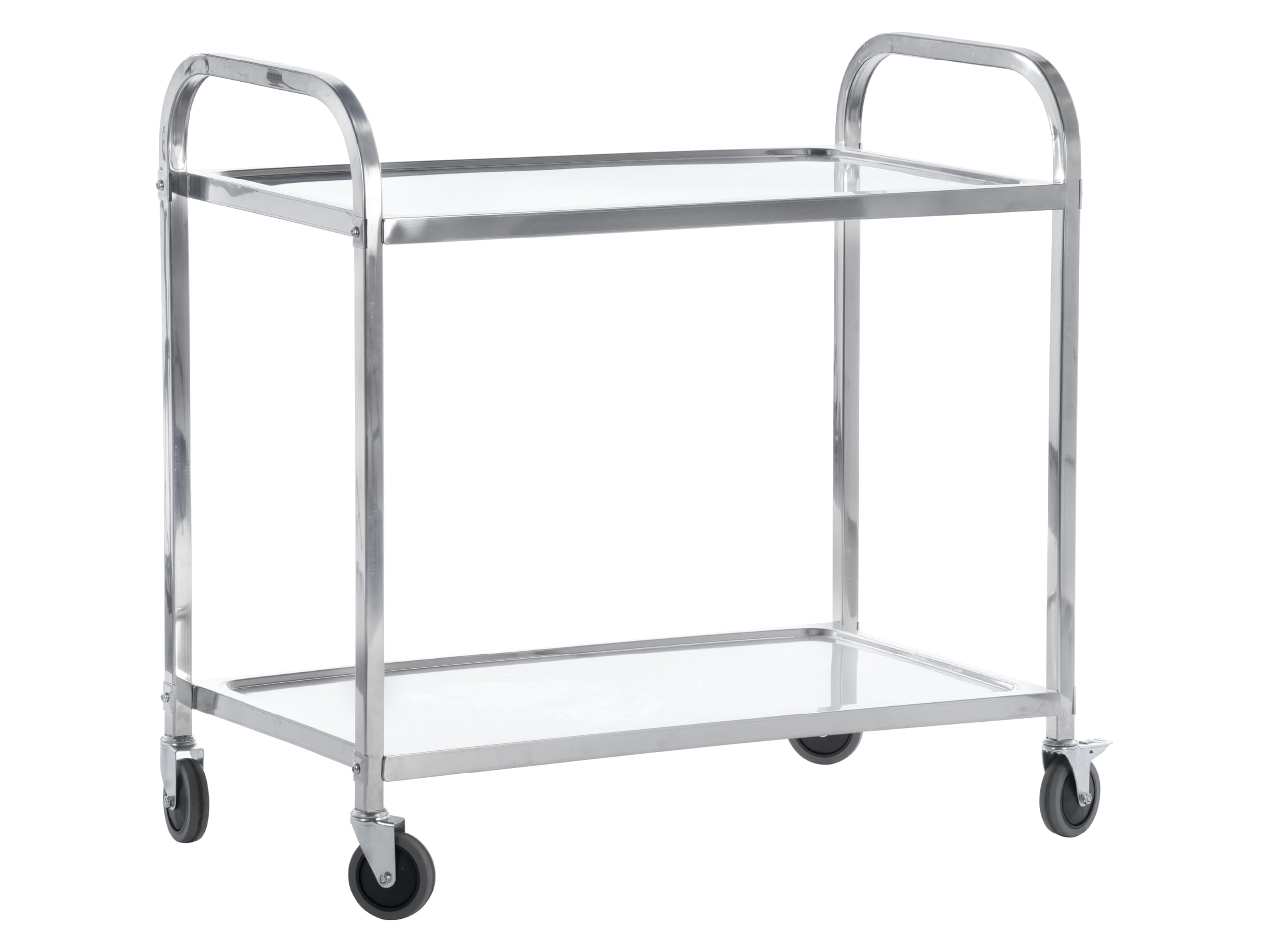 The Workplace Depot Chrome Stainless Steel Catering Trolley, Rolling Kitchen Utility Serving Cart On Swivel Locking Castors For Catering, Kitchens, Hotels, Restaurants (2 Tier)