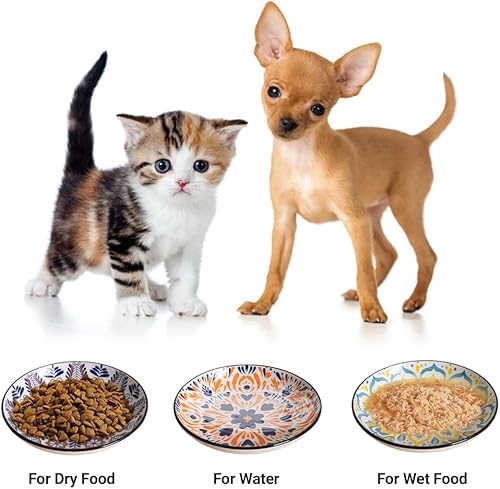 Miniatura 7 de Tazones antideslizantes para gatos, juego de cuencos de cerámica anchos para mascotas para aliviar la fatiga de los bigotes, paquete de 3 platos