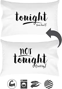 Tonight Not Tonight Reversible Pillowcase Bridal Shower Gift Ready Packaging (20x30 for Standard/Queen Sized Pillows)