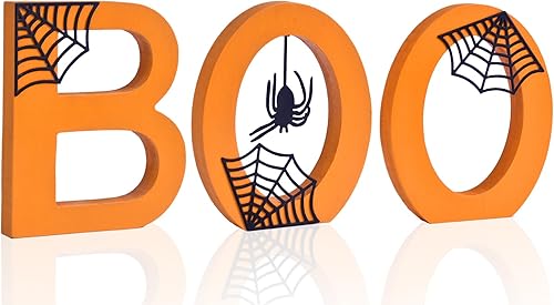 Letreros de decoración de mesa de Halloween para interiores, 3 piezas de decoración de madera de Halloween con telarañas, letrero de decoración de