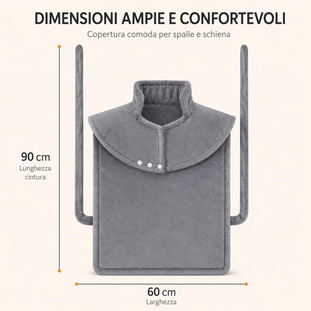 Termoforo Elettrico per Collo e Spalle, 60x90 cm, Spegnimento Automatico | Riscaldamento rapido in morbida flanella con livelli regolabili e design a mani libere per un comfort totale e sicuro.