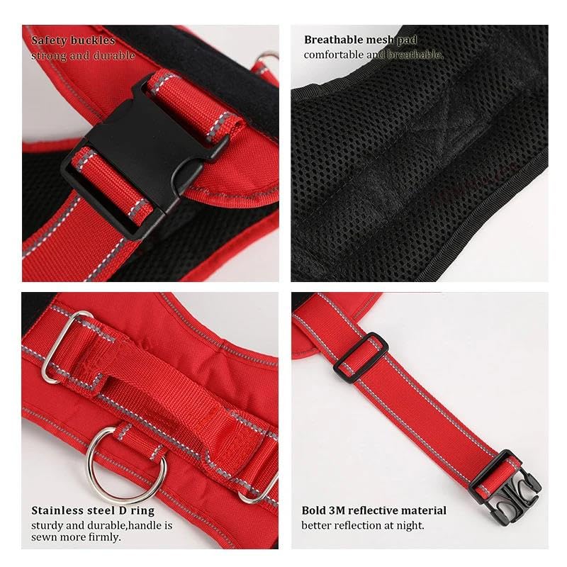 Pettorina per Cani Anti-tiro Personalizzata Pettorina per Cani in Nylon Pettorina per Animali Domestici Riflettente per Esterni Imbottitura in Rete Traspirante Nylon (Rosso XL)
