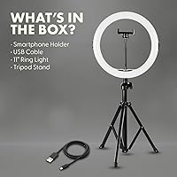 Vista 7 de SQUATZ Anillo de luz LED de 11 pulgadas para selfie de 12 W con control por cable, 3 modos de color, 10 niveles de brillo, soporte de trípode con 6