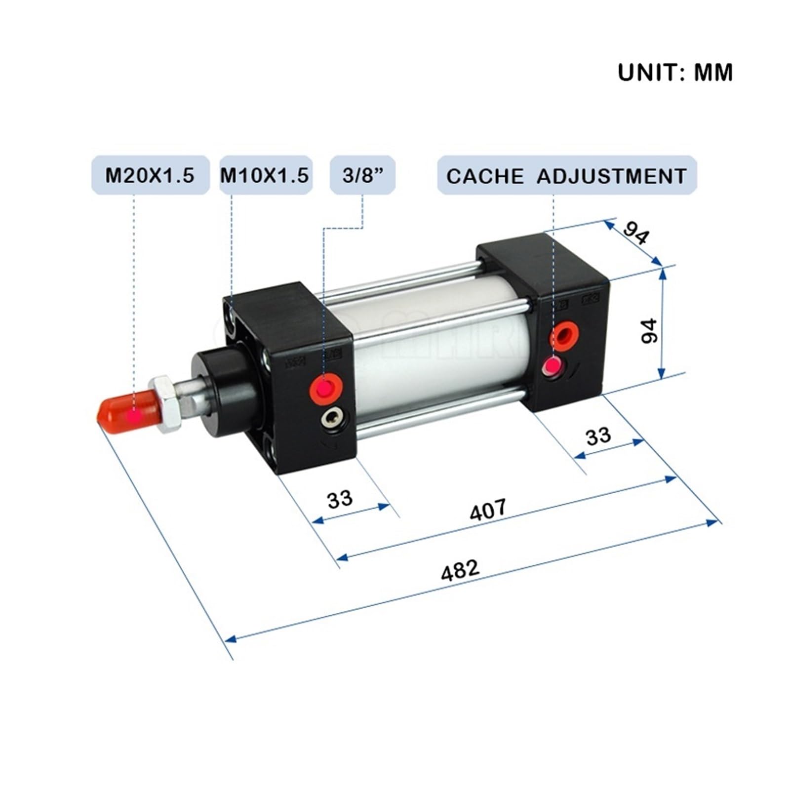 Pneumatikzylinder, SC80X300 Bohrung 80 mm Hub 300 mm Doppeltwirkende Zylinder Luftvorgesteuerter Zylinder Schaftkolben(F-SC80 TC,SC80X300-S)