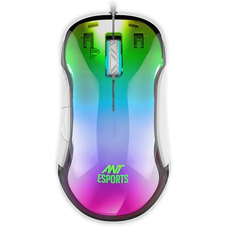 Ant Esports GM610 7D Crystal Full RGB Gaming Mouse, Instant 825 Chip, 7 Adjustable DPI Up to 12800, Lightweight Mouse, 7 Buttons, Ergonomic Gamer Mice for Windows/Laptop/PC/Mac OS- White