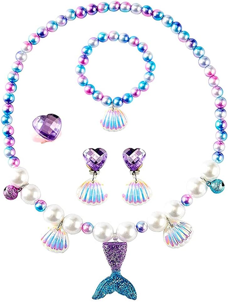 [FIZENK] 5pcs Halloween Kids Sequin Fishtail Pearl Shell Pendant Necklace Ear Ring Festival Costume