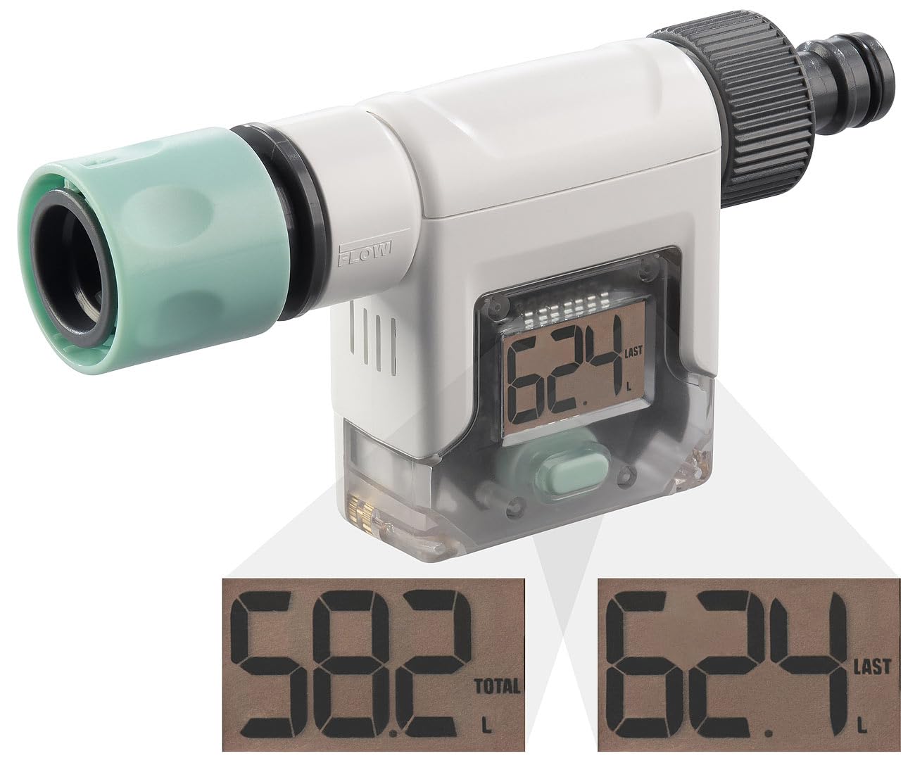 Royal Gardineer Garten-Wasser-Zähler: 2er-Set Smart-Wasserzähler für Gartenschlauch, Display, Bluetooth, App (Waschmaschine-Wasserzähler, Mengenzähler, Adapter)