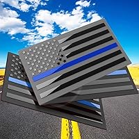 Vista 1 de Paquete de 3 calcomanías de metal con emblema de la bandera estadounidense, calcomanía delgada de línea azul (línea azul fina)