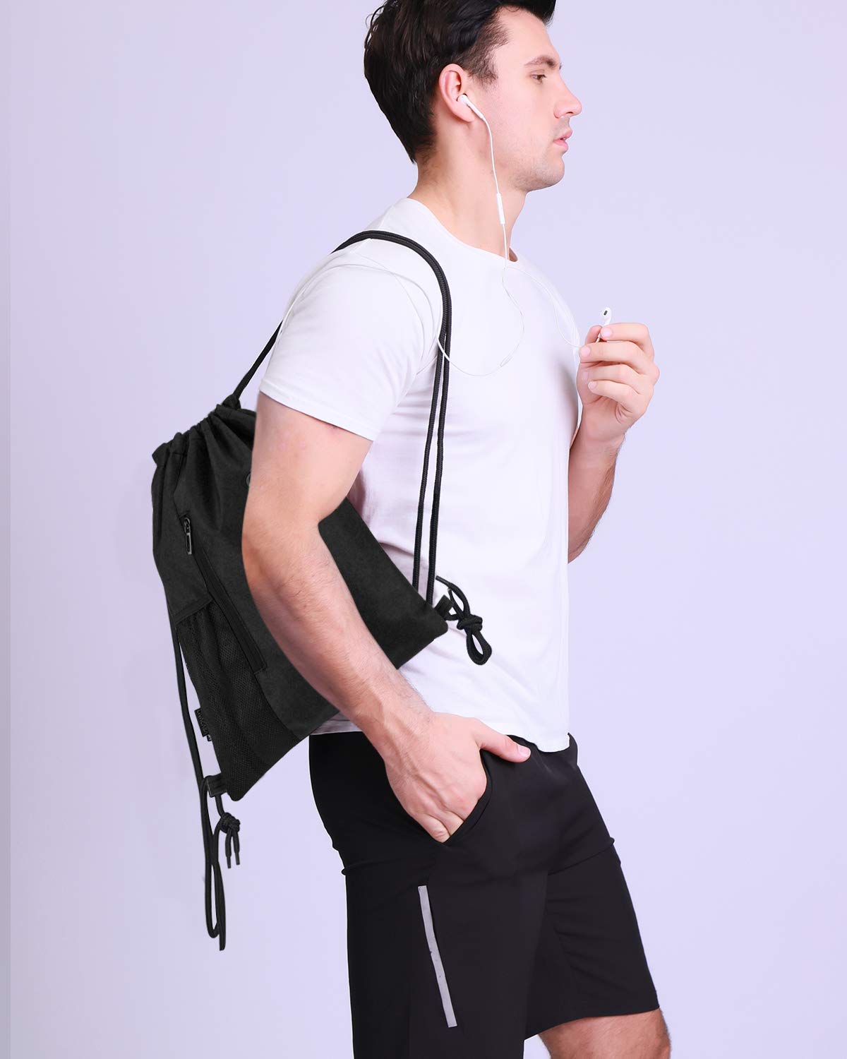 LIVACASA Mochilas de Cuerdas Mujer Hombre Toma USB para Auriculares con Bolsillos Mallas para Botellas Tela Oxford Bolsa de Cuerdas Mochilas Impermeables para Yoga Gimnasio Deportes — view 7