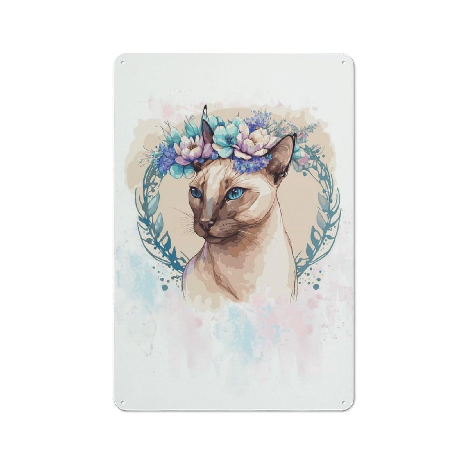 Junmoney Style-1 Cute Floral Siamese Cat Cafe Metal Sign 30X20cm, Shop Front Style Restaurant Wall Art For Takeaway, Bar, Kitchen Or Counter Area