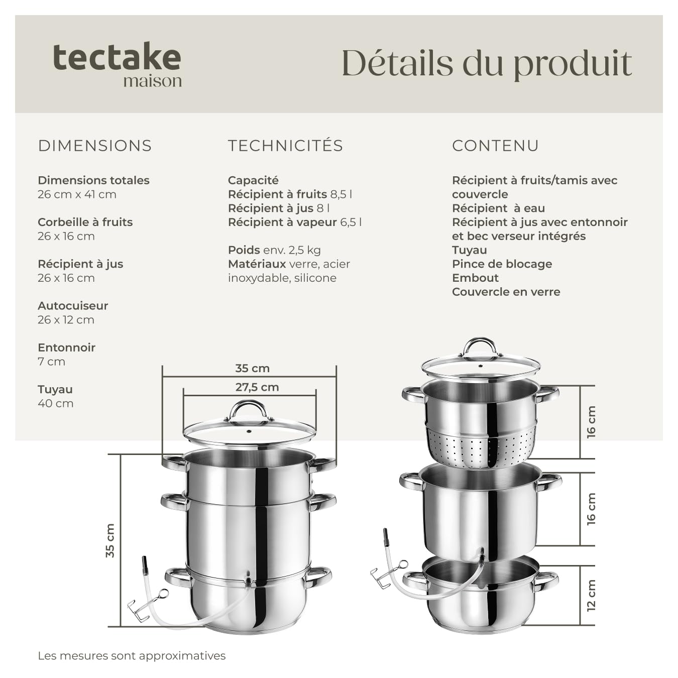 tectake® Extracteur de jus 15L en Acier inoxydable Multi-fonction Centrifugeuse Fruits et legumes Cuiseur-vapeur Presse fruits, tout feux dont induction, lavable au Lave-vaisselle