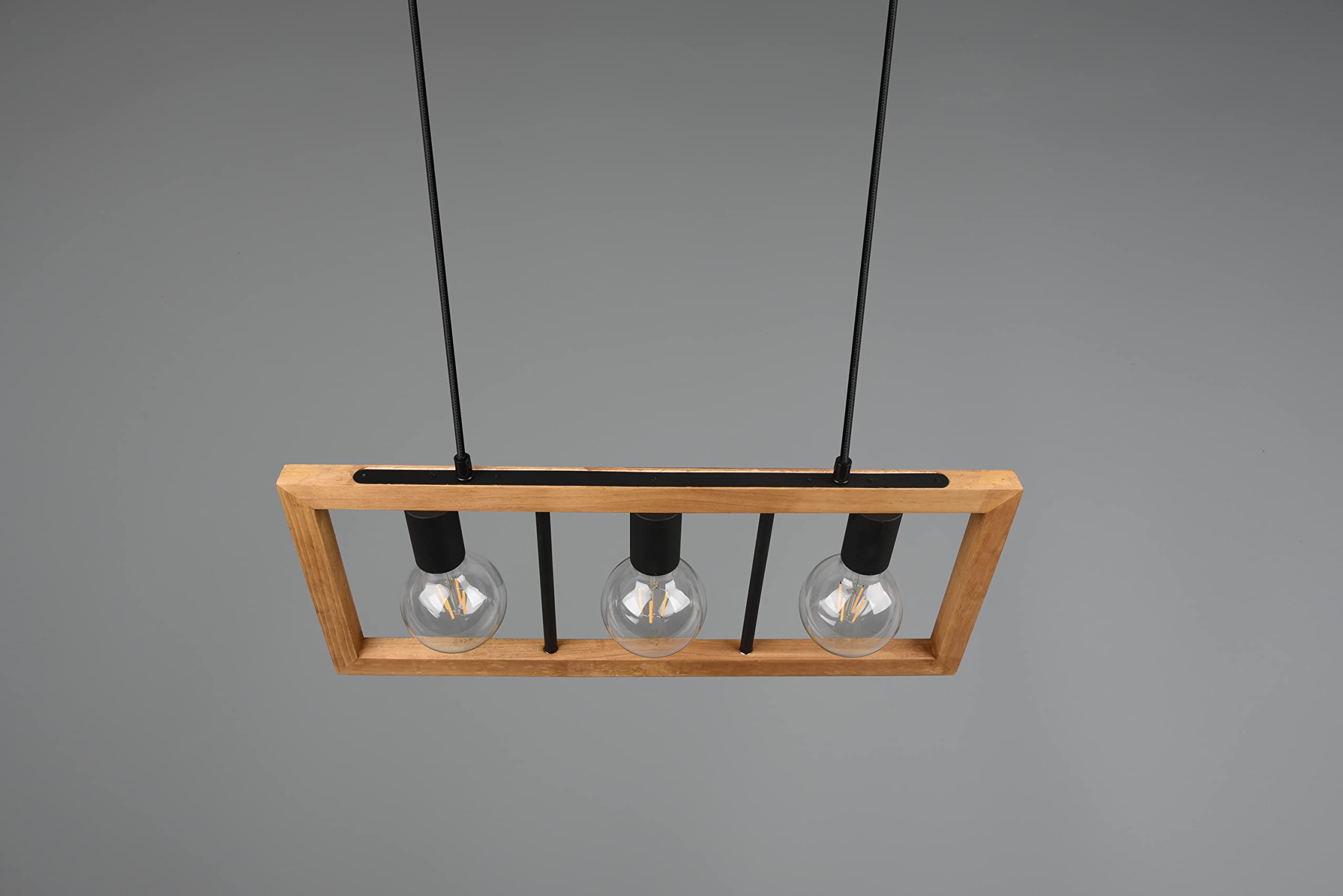 TRIO, Suspension, Agra 3xE27, max.10,0 W Bois naturel, couleur de bois, Corps: Métal, noir mat L:60,0cm, L:8,0cm, H:150,0cm IP20,Sans illuminant,Réglable en hauteur