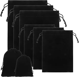 Tyqour 6PCS Black Velvet Drawstring Bags - Small & Large Jewelry Pouches for Weddings, Parties, Christmas Gifts & Candy Bags