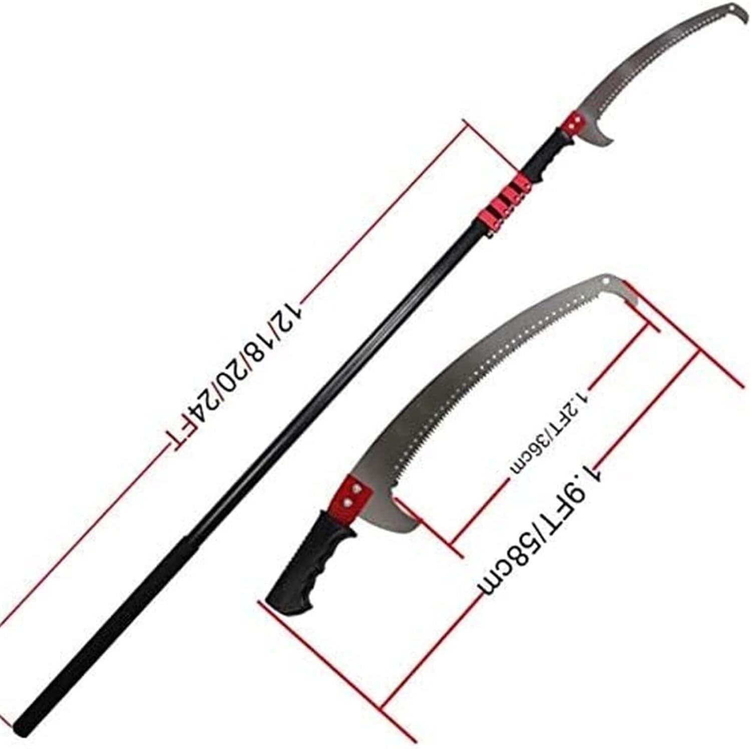 2 in 1 Telescopic Tree Pruner，Telescopic Pole Saw,Pruning Shears for Gardening and Extendable Limb Saw,24FT / 7.2M Working Height Extendable Gardening Tool