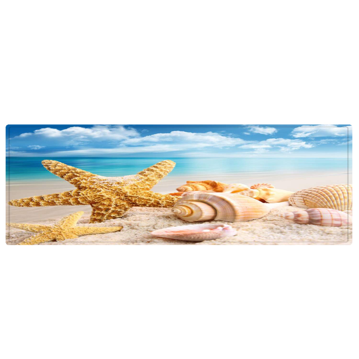 Tappetini assorbenti antiscivolo in bagno e cucina, in flanella luminosa e resistente, con stampa 3D in soggiorno, e tappeto decorativo a tema spiaggia di conchiglie da 180 x 61 cm