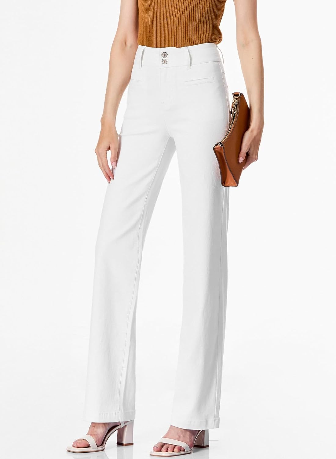 Sidefeel Women’s Jeans High Waisted Straight Leg Stretchy Jeans Trendy Welt Pockets Loose Wide Leg Zimbaplatinum Denim Pants