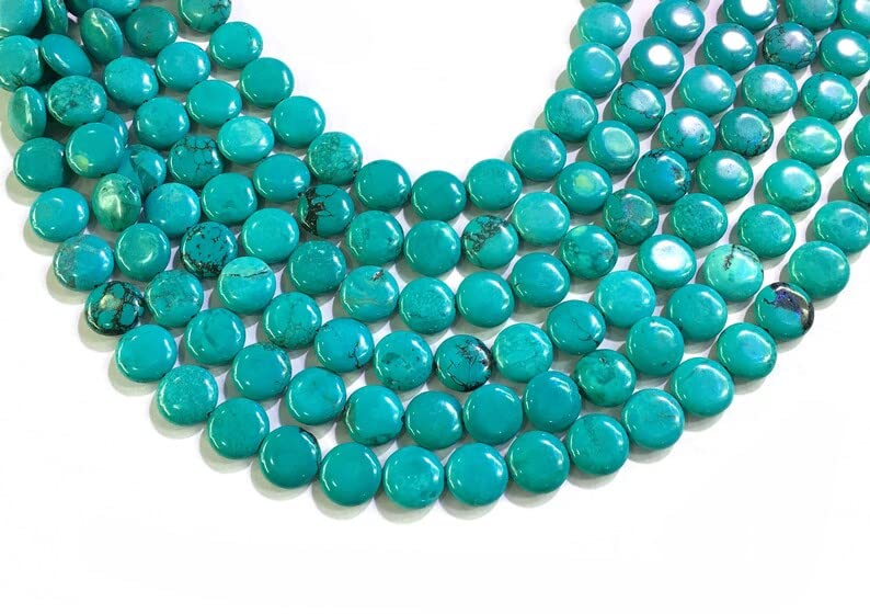 LKBEADS 8 inch strand of gem turquoise Coin Smooth green beads for DIY jewelry making. turquoise beads strand #Code - BDSSTR-02996