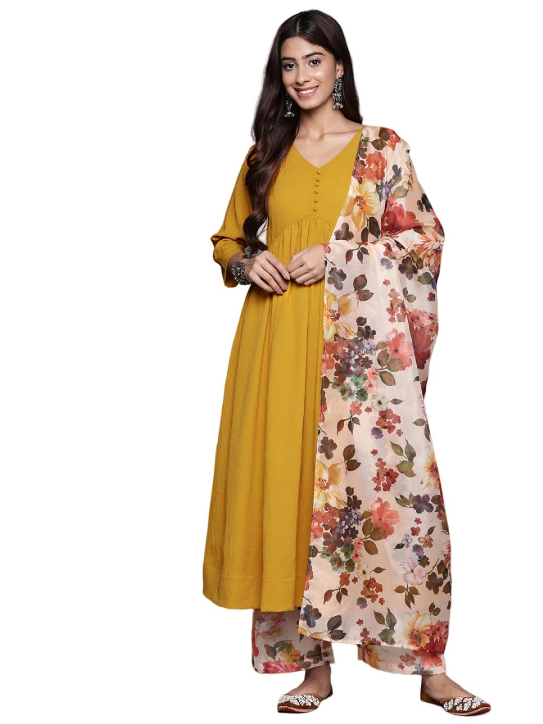 Varanga Women's Crepe Regular Kurta Set (Nv_Vskd31445_Vardup1404_Yellow