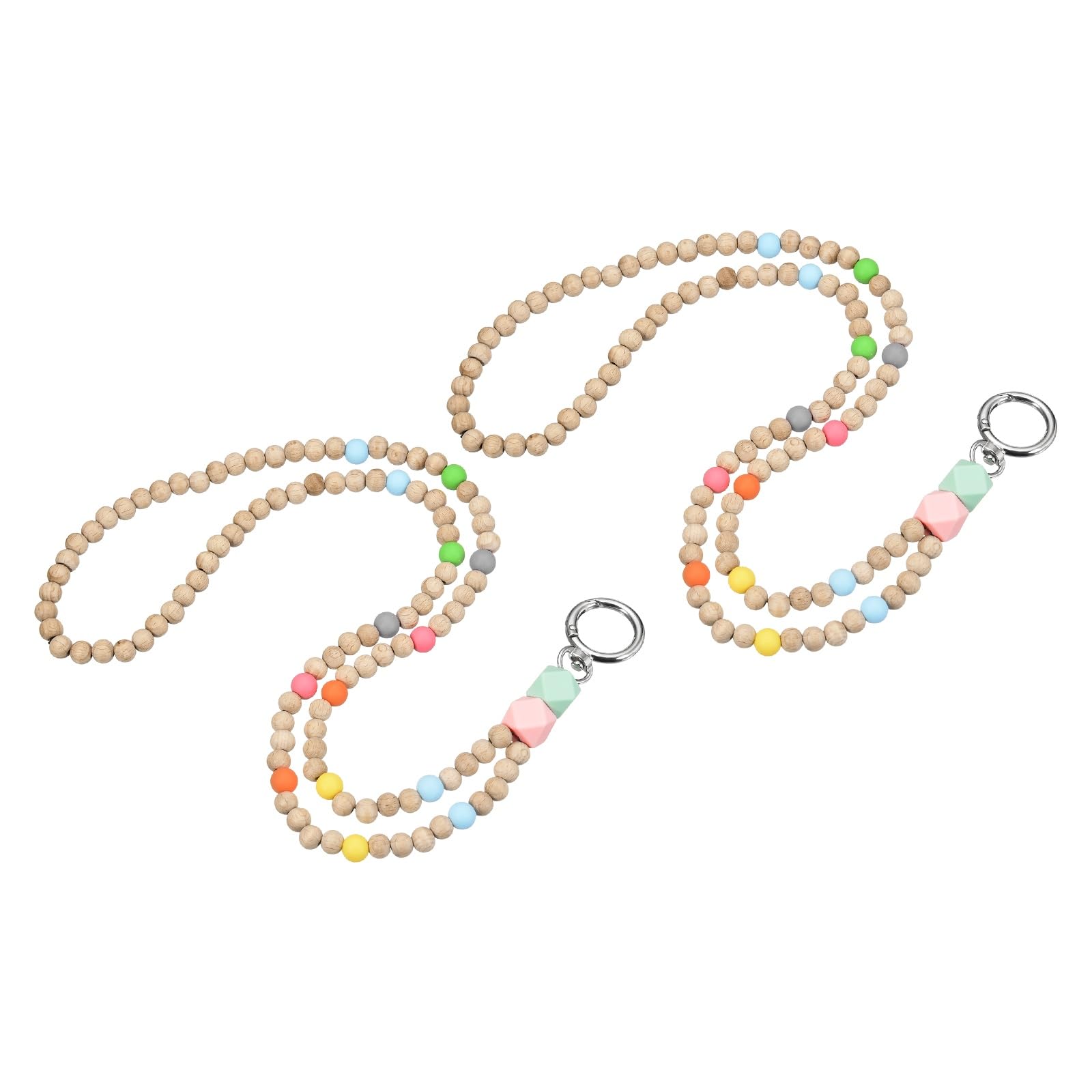 PATIKIL 2Pcs Wood Beaded Lanyard, 490mm Cute Teacher Lanyards for ID Badges Keys Keychain Necklace with Breakaway Buckle for Women Office Work, Multicolor
