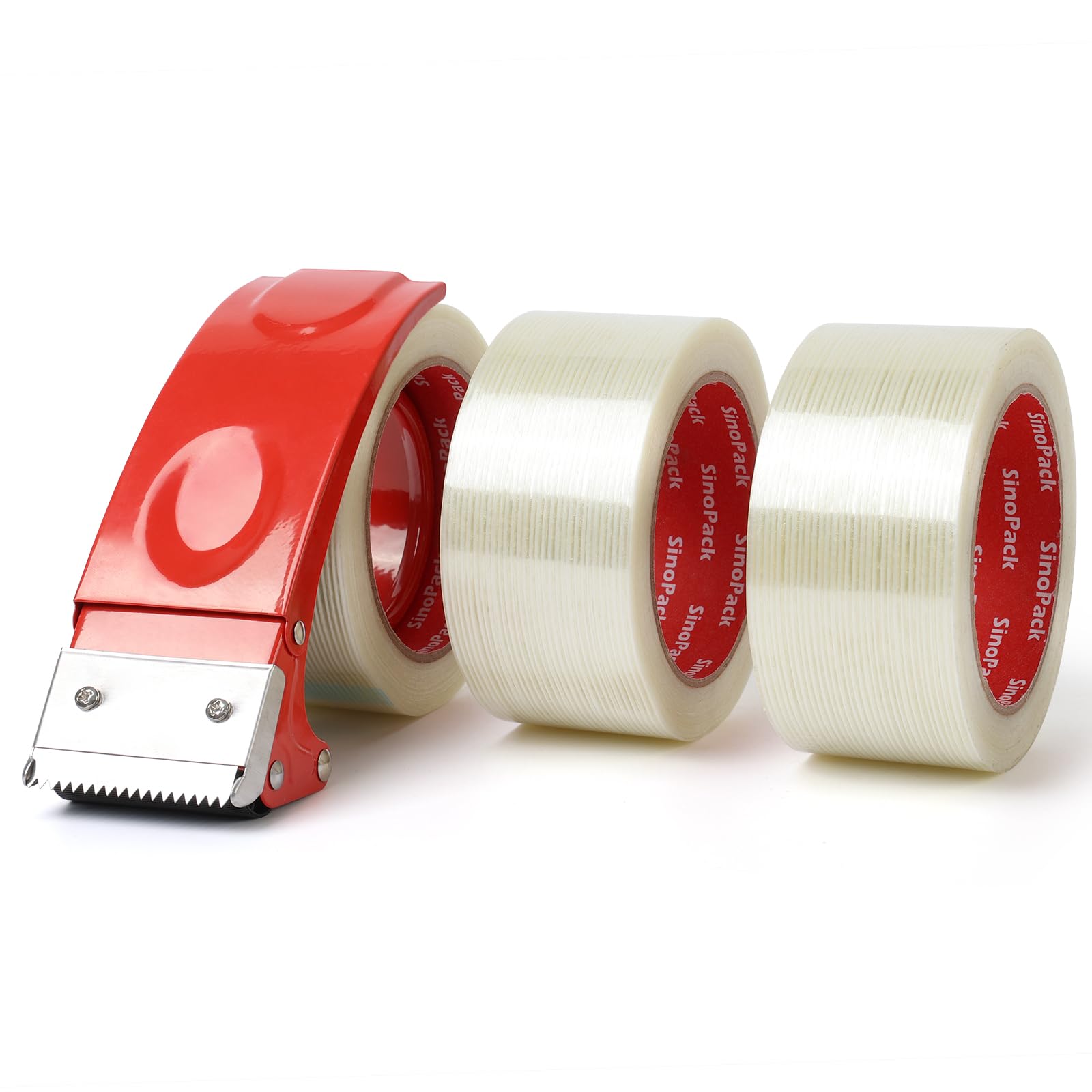Strapping Tape with Dispenser, 3 Pack 2 Inch x 30 Yards 5.5 Mil, Heavy Duty Reinforced Fiberglass Tape for Moving,Shipping,Storage