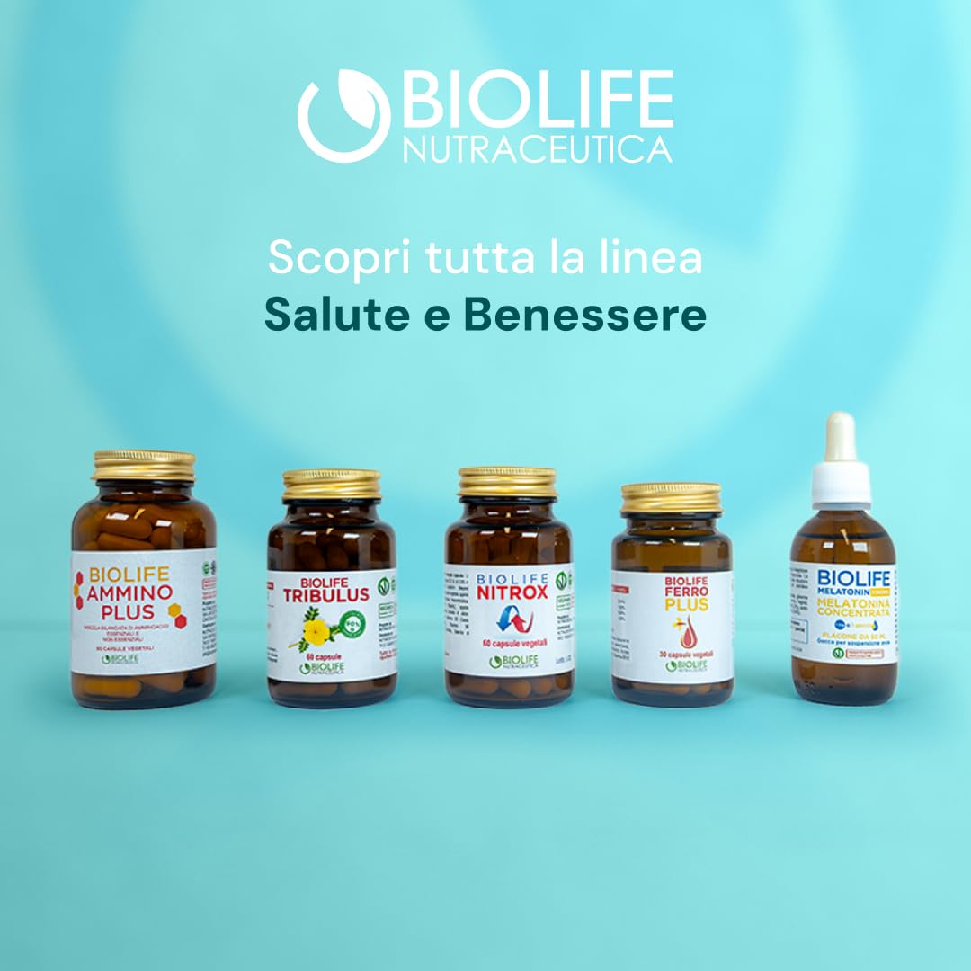 BIOLIFE Tribulus Terrestris | 60 capsule da 655 mg | Titolato 90% SAPONINE ATTIVE | Prodotto VEGANOK, tribulus terrestris alto dosaggio, integratore testosterone uomo, integratore naturale