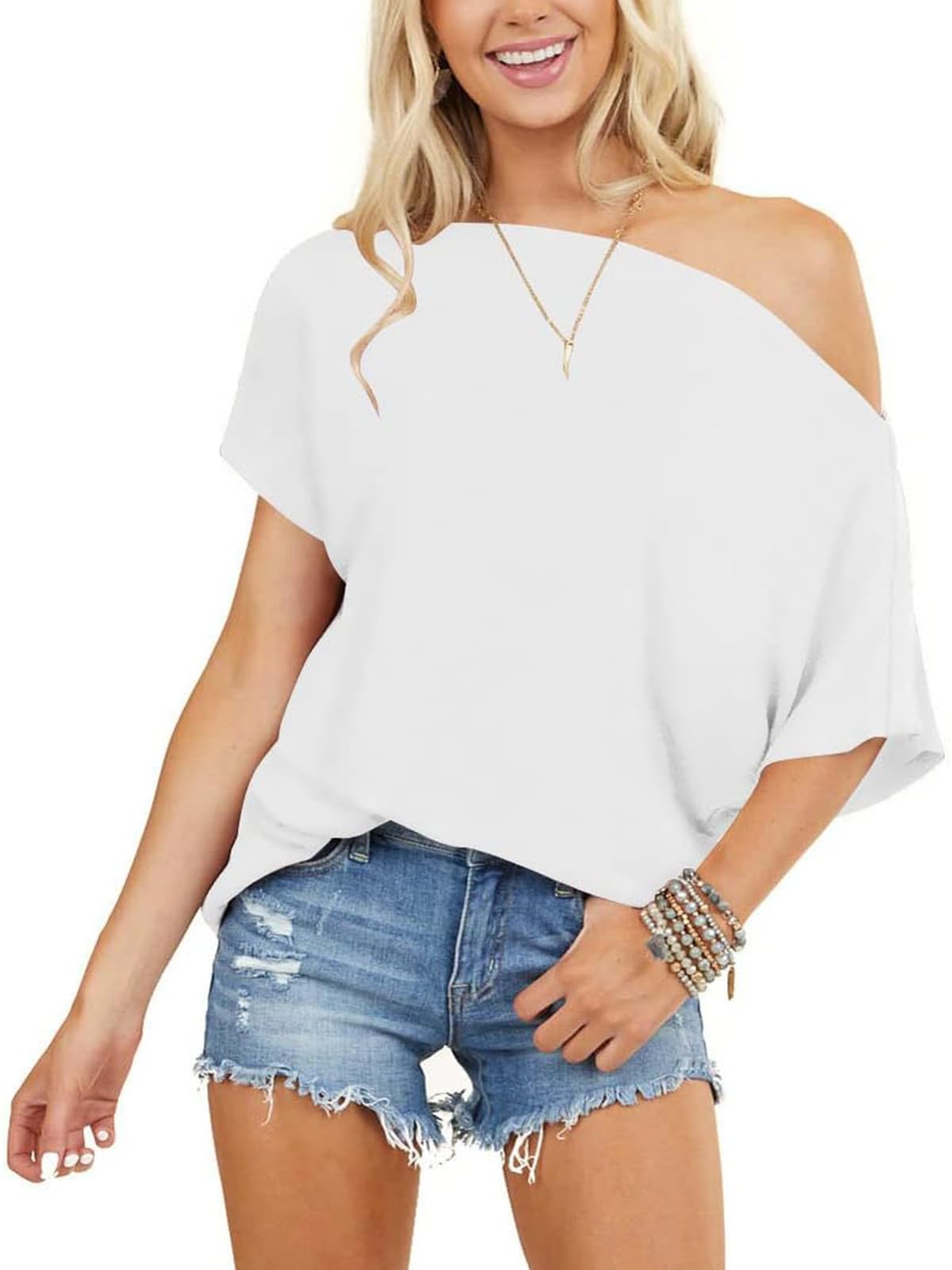 Mcnlyce Longshirt Damen Schulterfreies Oberteil Sommer T Shirts Elegant Oversized mit Fledermausärme