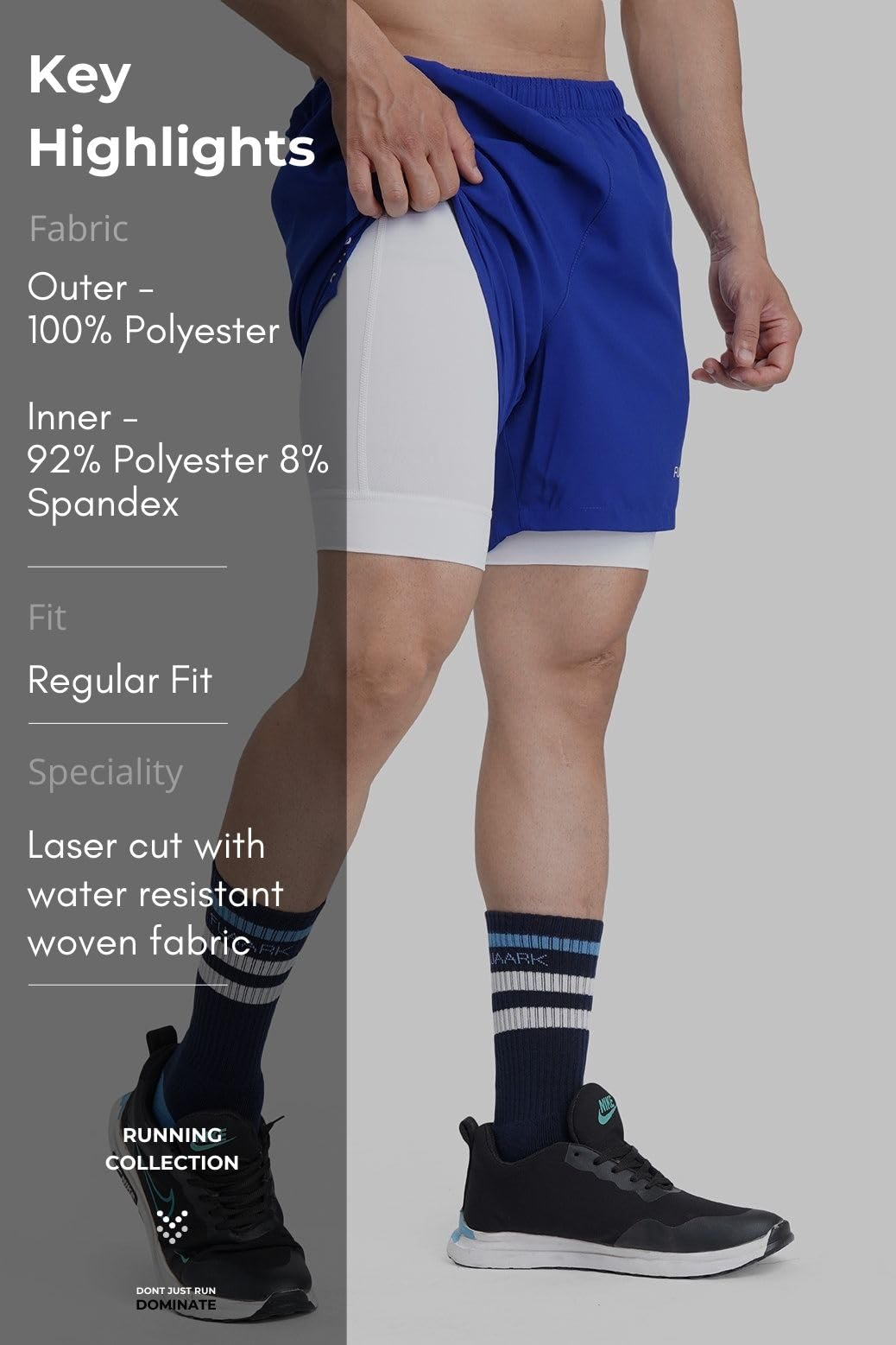FUAARK 2 in 1 Compression Shorts for Men for Gym, Sports, Running & Cycling Activities with Pocket Laser Shorts (Blue, L) 3