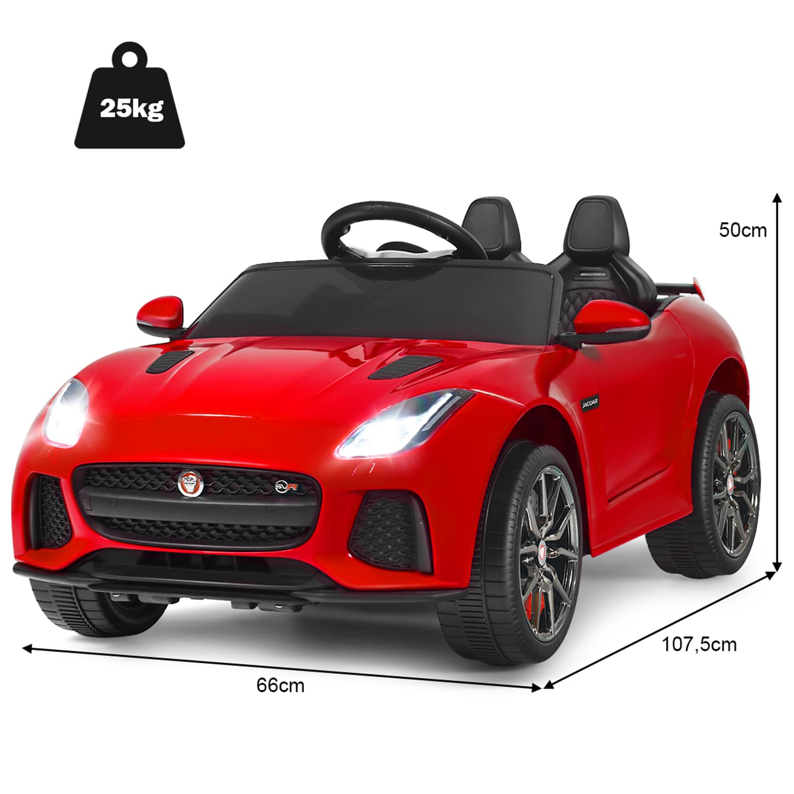 COSTWAY Jaguar Auto Elettrico 12 V per Bambini, Macchina Elettrica con Telecomando, con Luci Musica Storia, Avvio Lento, Velocità 3-5 km/h (Rosso)