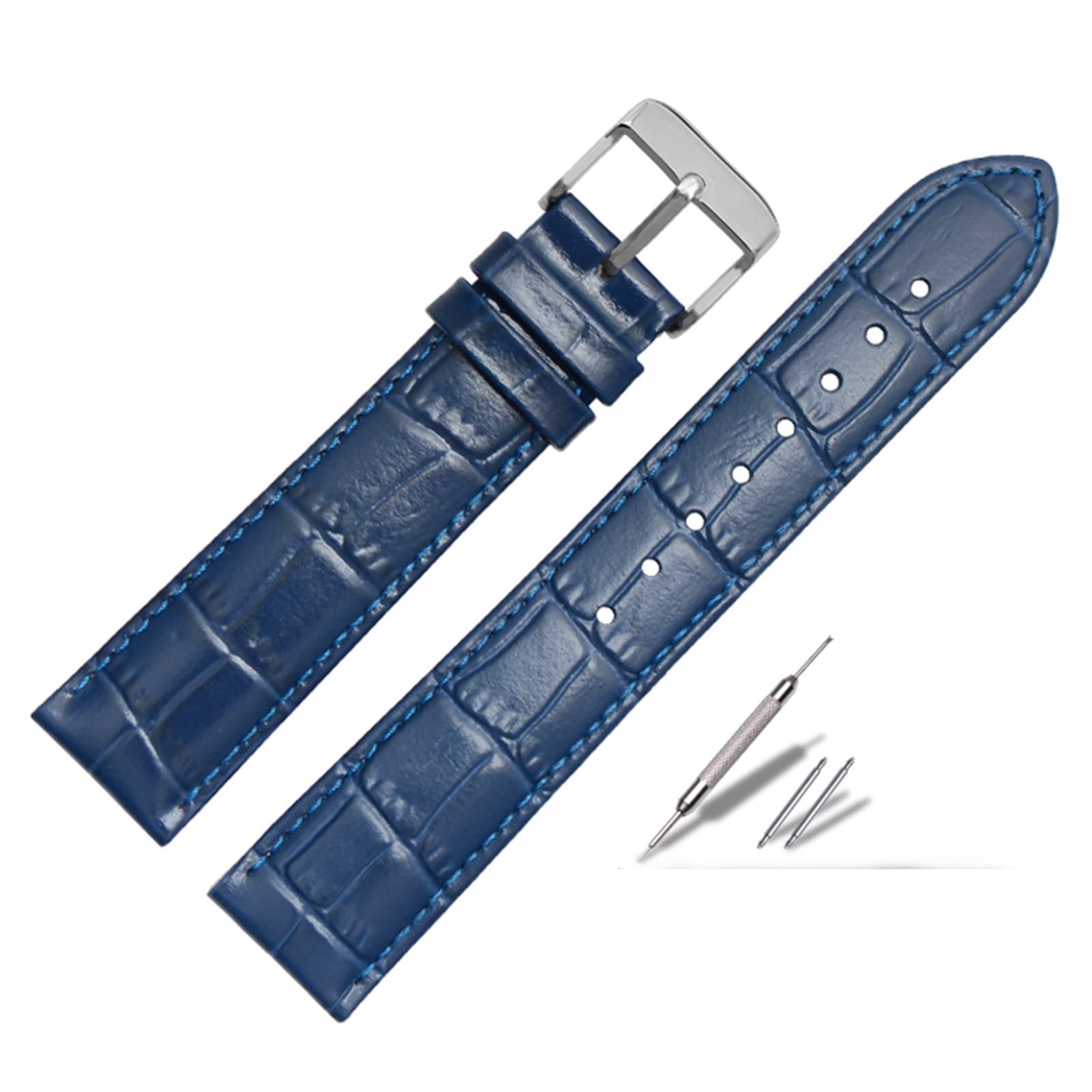 Canda di guardia vera in pelle vera blu scuro per cinturino da braccialetto da 18 mm da 20 mm da 22 mm con chiusura in acciaio inossidabile