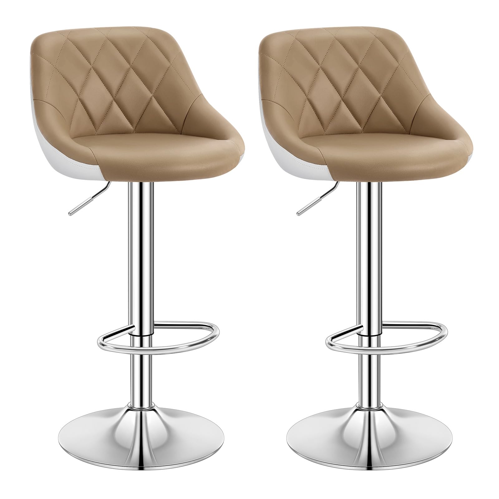 WOLTU Barhocker 2er Set, Hocker höhenverstellbar drehbar, gepolsterter Samtsitz/Kunstledersitz, mit Rückenlehne Fußstütze, rutschfest, für Küche Hausbar