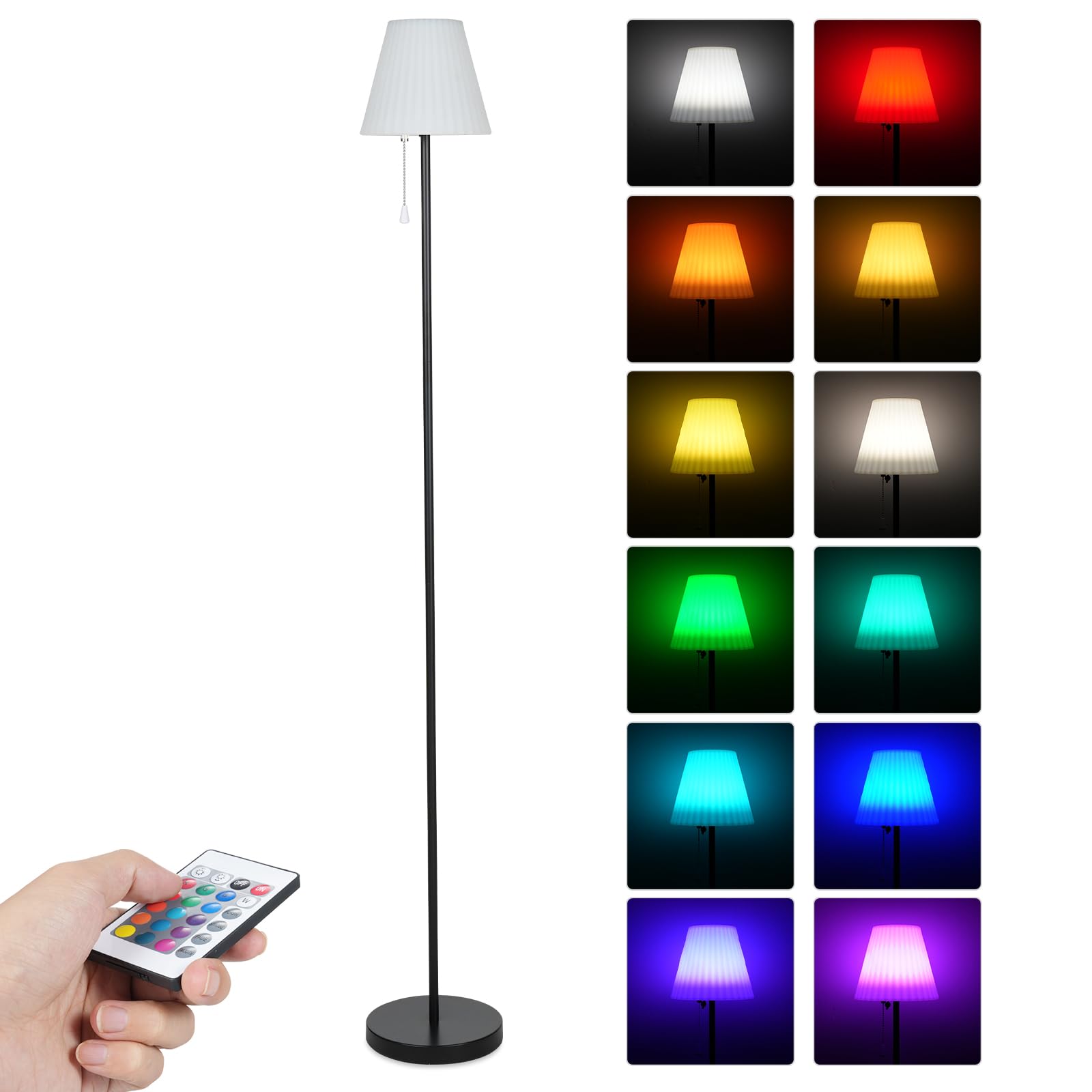 Lixada Lampada da terra solare per esterni, dimmerabile, con sensore di luce, luce bianca calda e RGB, impermeabile IP65, ricaricabile USB, lampada da terra a batteria per interni ed esterni, ideale