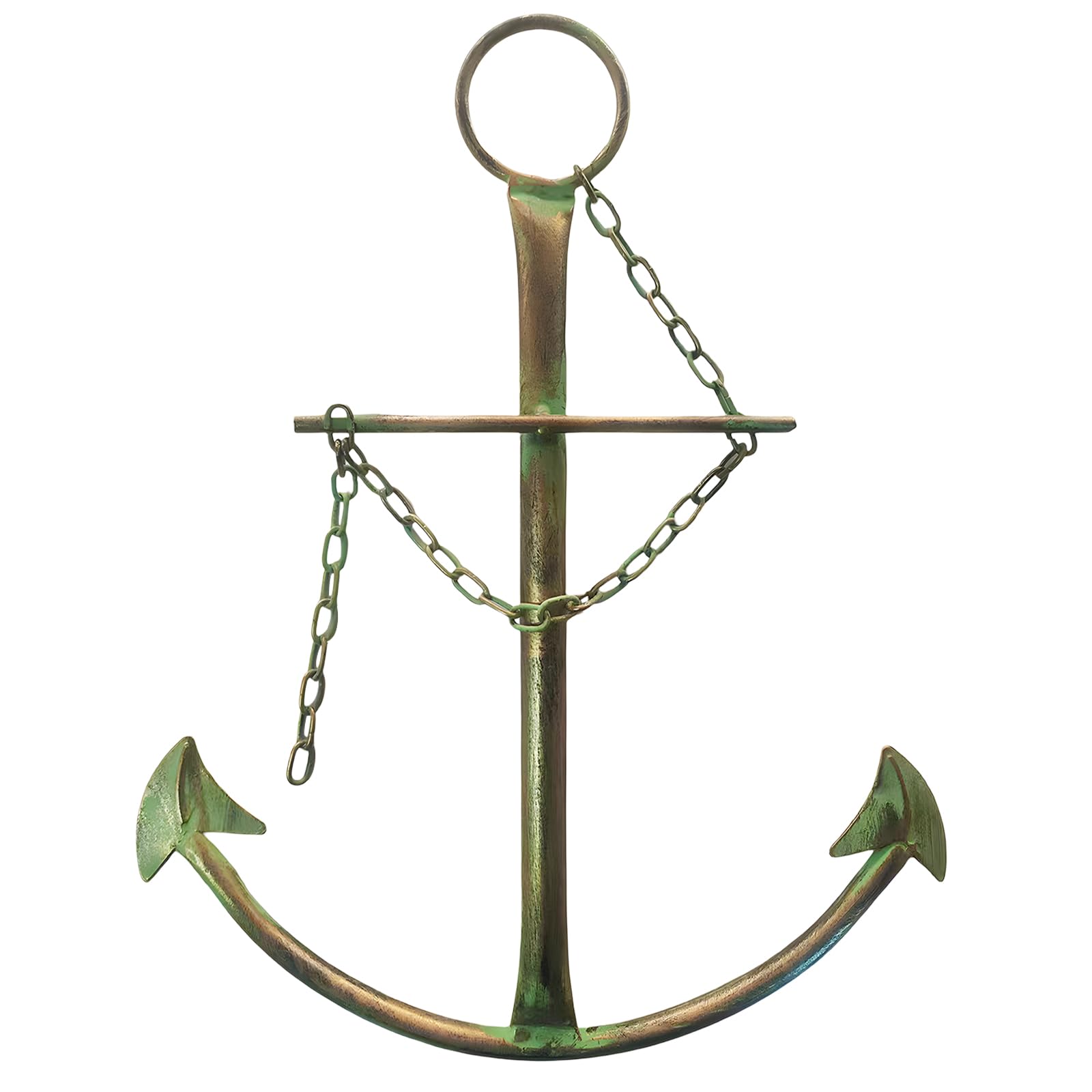 Nautical Anchor Wall Art, Metal Anchor With Chain for Bedroom, Living Room, Dorm, Home - 13" Green