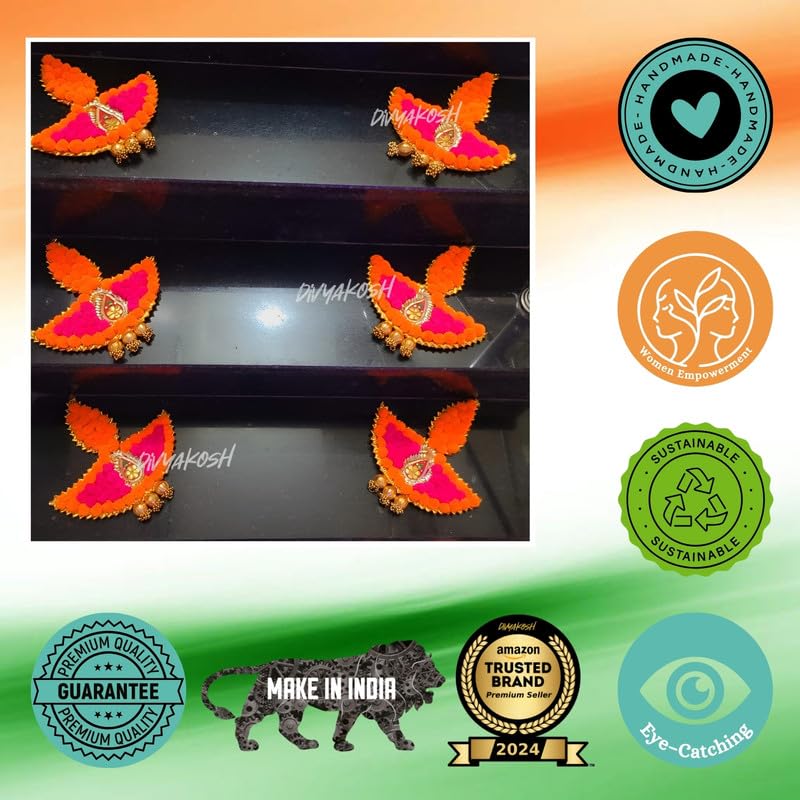 Image of Divyakosh Pom-Pom Theme Rangoli Mats for Stairs Decoration, Floor /Balcony /Living Room Decor, Set of 10 Pcs, Decorative Diya, Diwali Gift Diya, Candles, Home Decoration Tea Lights