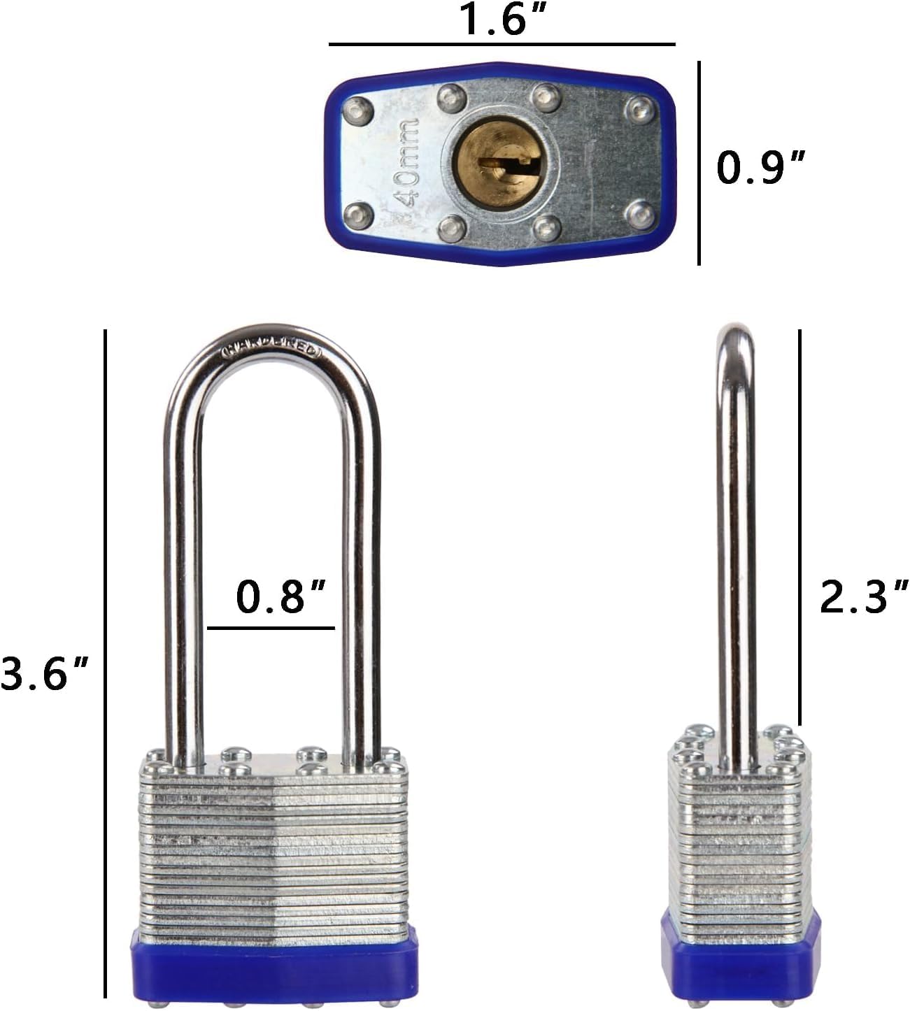 SEPOX Set di 24 lucchetti laminati con chiave diversa, arco extra lungo, 40 mm, corpo in acciaio resistente ciascuno con 2 grandi chiavi per armadietti esterni e interni, serratura, recinzione