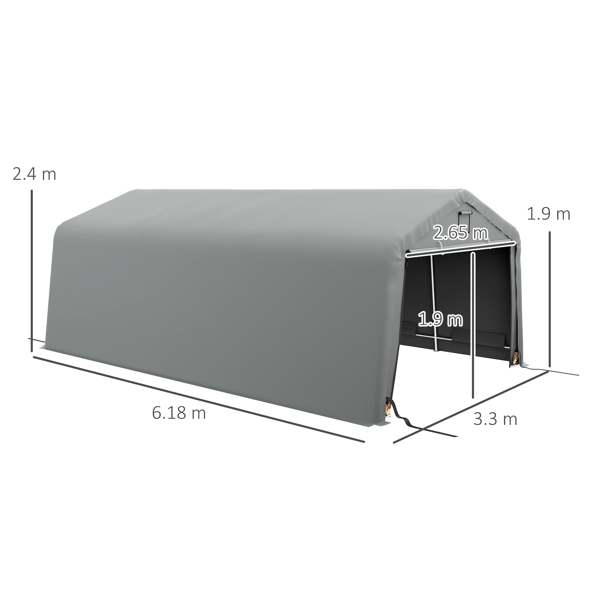Outsunny Tendone da Giardino per Auto in Acciaio Zincato e PE 618x265/330x240 cm Grigio Chiaro