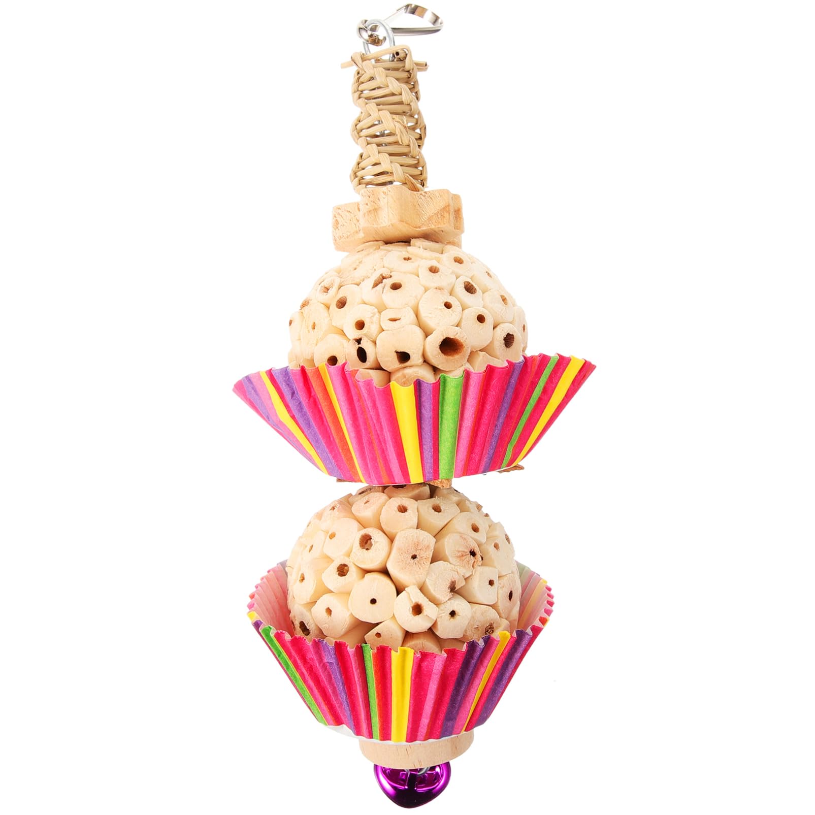 Happyyami Jouet à Mâcher pour Oiseaux Accessoire Suspendu pour Perroquets Jouet De Bricolage Vigne Naturelle avec Deux Boules pour Divertissement Oiseaux