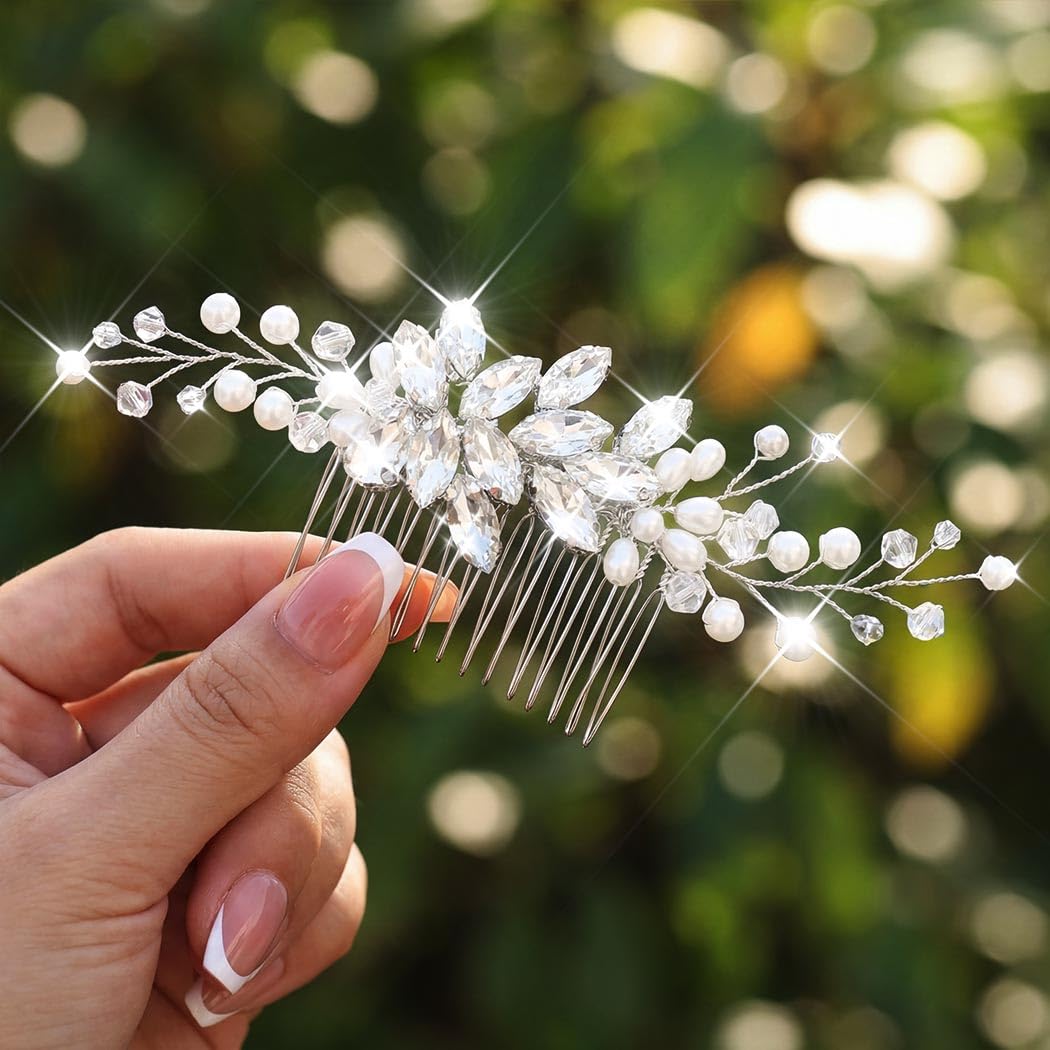 Catery Rhinestone Bridal Hair Comb Silver Wedding Hair Pieces for Brides Bridal Hair Accessories for Women
